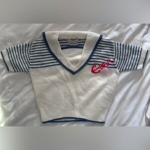 Vintage Boys Size 3T White and Blue Collared Shirt 1950s